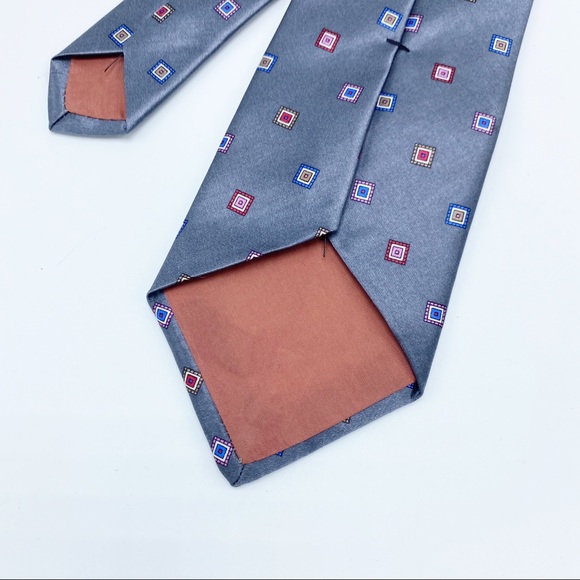 YSL Gray Square Printed Silk 3.25” Tie - Picture 3 of 5